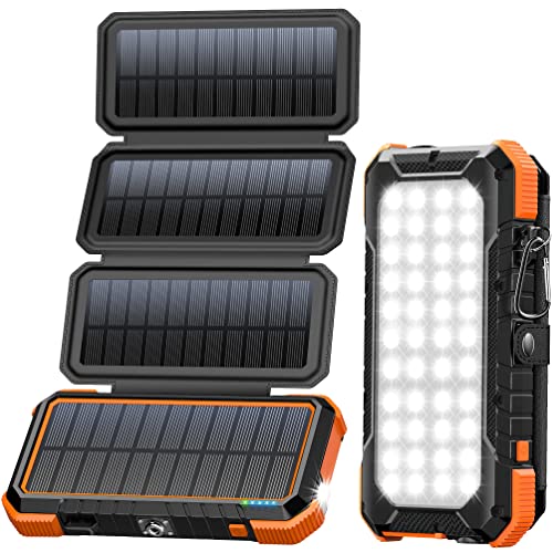 BLAVOR Solar Powerbank 20000mAh Solarladegerät mit 4 Solarpanel und USB C Ausgängen PD 18W Schnellladung Externer Akku Tragbares Ladegerät für Outdoor Camping, Wandern Powerbank für Handy Tablet von BLAVOR