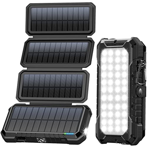 BLAVOR Solar Powerbank 20000mAh Tragbare Solar Ladegerät mit 4 Solarpanels, Outdoor wasserfester externer Akku mit 4 USB Ports 18W Schnelles Ladegerät QC 3.0 USB C Power Bank für Handy Tablet von BLAVOR