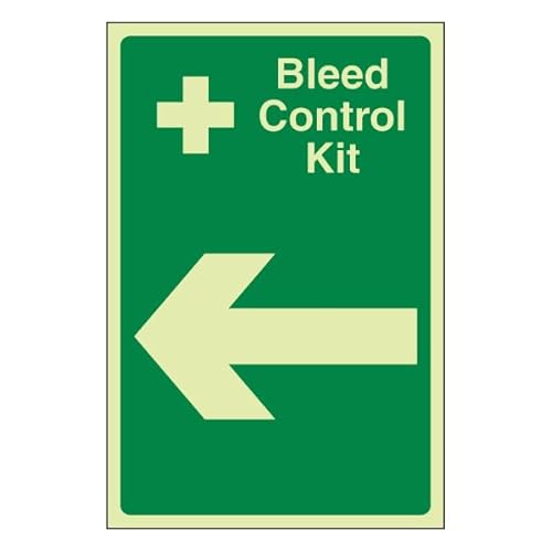 Bleedsave Bleed Control Kit Pfeil links, 200 x 300 mm, selbstklebendes Vinyl-Sicherheitsschild von BLEEDSAVE