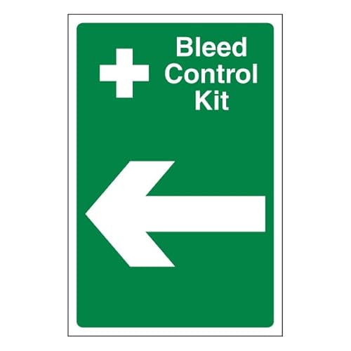 Bleedsave Bleed Control Kit Pfeil links, 300 x 400 mm, selbstklebendes Vinyl-Sicherheitsschild von BLEEDSAVE
