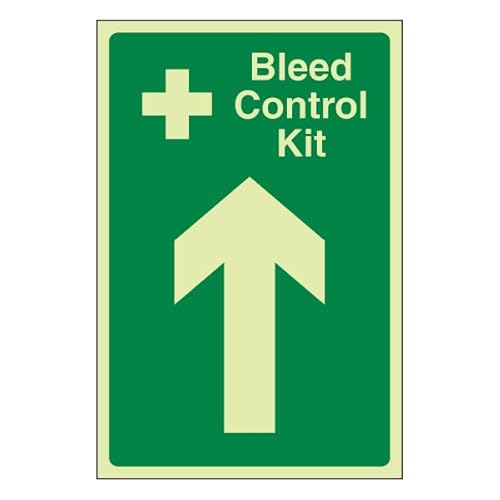 Bleedsave Bleed Control Kit Pfeil nach oben, 300 x 400 mm, leuchtet im Dunkeln, selbstklebendes Vinyl-Sicherheitsschild von BLEEDSAVE