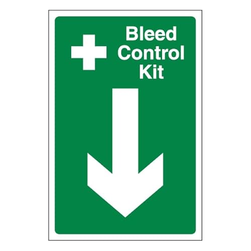 Bleedsave Bleed Control Kit Pfeil nach unten, 200 x 300 mm, selbstklebendes Vinyl-Sicherheitsschild von BLEEDSAVE