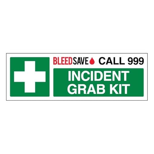 Bleedsave Incident Grab Kit – Call 999 – Querformat, 450 x 150 mm, selbstklebendes Vinyl-Sicherheitsschild von BLEEDSAVE