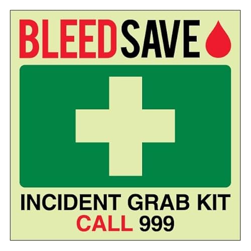 Bleedsave Incident Grab Kit – Call 999 – quadratisch, 200 x 200 mm, selbstklebendes Vinyl-Sicherheitsschild von BLEEDSAVE