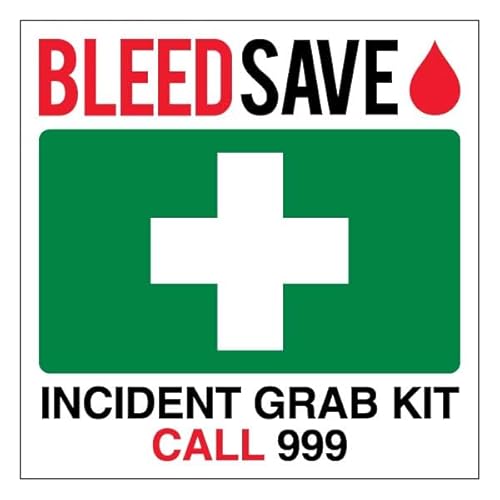 Bleedsave Incident Grab Kit – Call 999 – quadratisch, 200 x 200 mm, selbstklebendes Vinyl-Sicherheitsschild von BLEEDSAVE