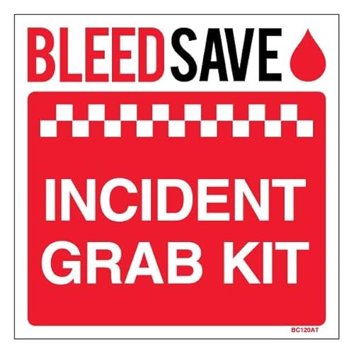 Bleedsave Incident Grab Kit – quadratisch, 200 x 200 mm, selbstklebendes Vinyl-Sicherheitsschild von BLEEDSAVE
