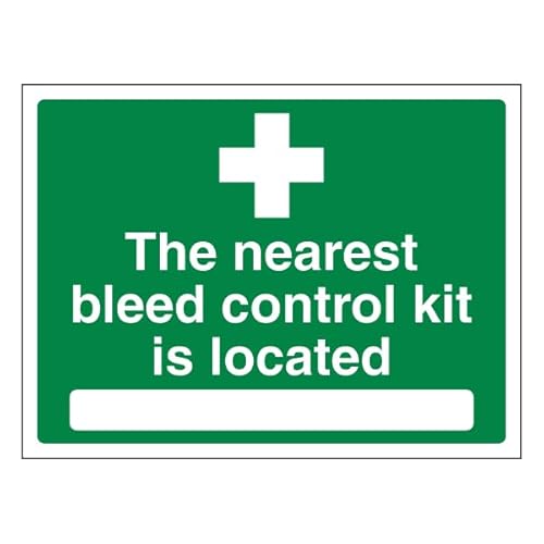 Bleedsave Selbstklebendes Vinyl-Sicherheitsschild "The Nearest Bleed Control Kit Is Located", 200 x 150 mm von BLEEDSAVE