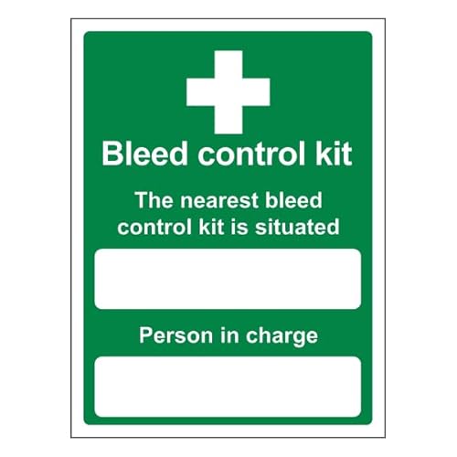 Bleedsave Selbstklebendes Vinyl-Sicherheitsschild "The Nearest Bleed Control Kit Is Situated", Hochformat, 200 x 300 mm von BLEEDSAVE