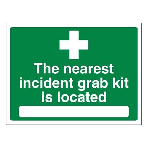 Bleedsave Selbstklebendes Vinyl-Sicherheitsschild "The Nearest Incident Grab Kit Is Located", 200 x 150 mm von BLEEDSAVE