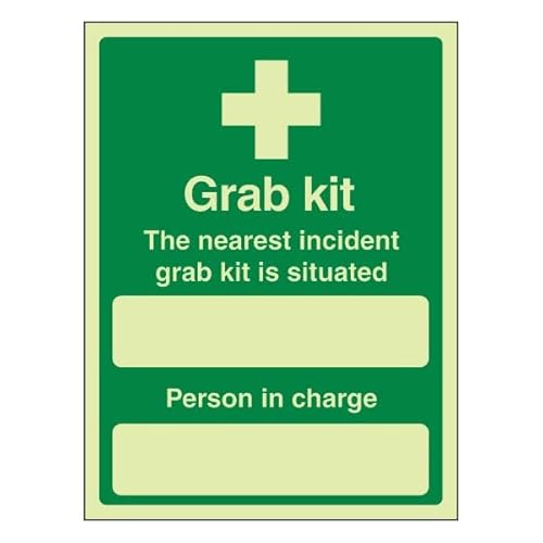 Bleedsave Selbstklebendes Vinyl-Sicherheitsschild "The Nearest Incident Grab Kit Is Situated", Hochformat, 150 x 200 mm, leuchtet im Dunkeln von BLEEDSAVE