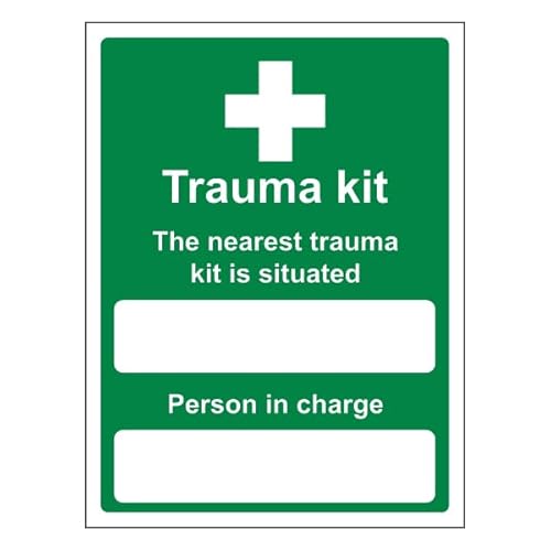 Bleedsave Selbstklebendes Vinyl-Sicherheitsschild "The Nearest Trauma Kit Is Situated", Hochformat, 150 x 200 mm von BLEEDSAVE