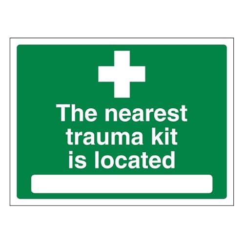 Bleedsave Selbstklebendes Vinyl-Sicherheitsschild "The Nearest Trauma Kit is Located", 200 x 150 mm von BLEEDSAVE