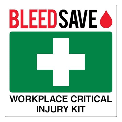 Bleedsave Selbstklebendes Vinyl-Sicherheitsschild "Workplace Critical Injury Kit", quadratisch, 200 x 200 mm von BLEEDSAVE