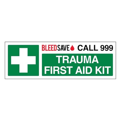 Bleedsave Trauma First Aid Kit – Call 999 – Querformat, 300 x 100 mm, selbstklebendes Vinyl-Sicherheitsschild von BLEEDSAVE