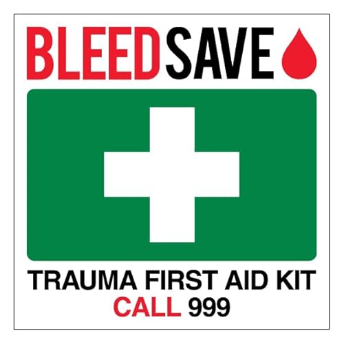Bleedsave Trauma First Aid Kit – Call 999 – quadratisch, 200 x 200 mm, selbstklebendes Vinyl-Sicherheitsschild von BLEEDSAVE