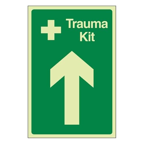 Bleedsave Trauma Kit Pfeil nach oben, 300 x 400 mm, leuchtet im Dunkeln, selbstklebendes Vinyl-Sicherheitsschild von BLEEDSAVE