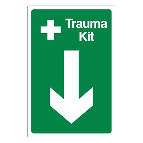 Bleedsave Trauma Kit Pfeil nach unten, 300 x 400 mm, selbstklebendes Vinyl-Sicherheitsschild von BLEEDSAVE