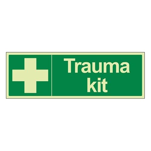 Bleedsave Trauma Kit – Querformat, 300 x 100 mm, selbstklebendes Vinyl-Sicherheitsschild, leuchtet im Dunkeln, englische Version von BLEEDSAVE