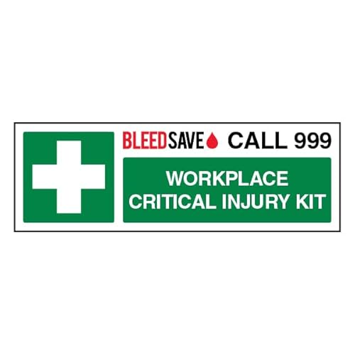 Bleedsave Workplace Critical Injury Kit – Call 999 – Querformat, 300 x 100 mm, 1 mm Hartplastik-Sicherheitsschild von BLEEDSAVE