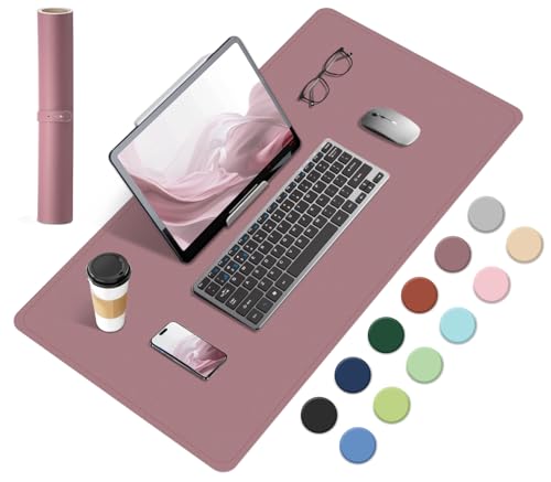 Anti-Rutsch-Schreibtischmatte, Schreibtischunterlage aus Naturkork und Leder, Wasserdichtes Großes Mauspad, Tischschutzmatte für den Schreibtisch, Mauspad für Büro/Haus/Decke (Rosa Lila, 60x34CM) von BLESWIN