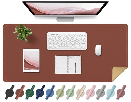 BLESWIN Leder-Schreibtischunterlage, Rutschfeste Große Mausunterlage, Computer- und Laptop-Matte, Schreibtisch-Schreibtischmatte für das Schreiben, Schreibtisch-Blotter-Pads Dekor (Braun, 80x40CM) von BLESWIN