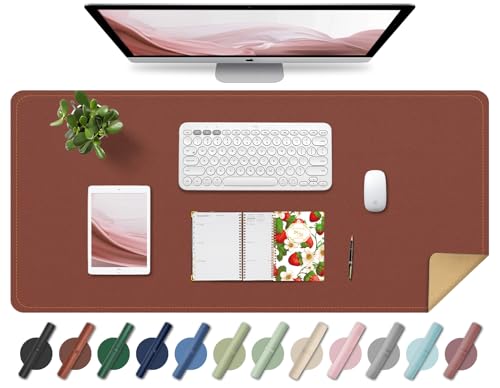 BLESWIN Leder-Schreibtischunterlage, Rutschfeste Große Mausunterlage, Computer- und Laptop-Matte, Schreibtisch-Schreibtischmatte für das Schreiben, Schreibtisch-Blotter-Pads Dekor (Braun, 90x43CM) von BLESWIN