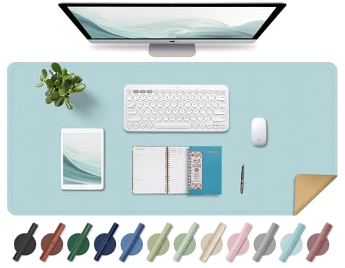 BLESWIN Leder-Schreibtischunterlage, Rutschfeste Große Mausunterlage, Computer- und Laptop-Matte, Schreibtisch-Schreibtischmatte für das Schreiben, Schreibtisch-Blotter-Pads Dekor (Hellblau, 80x40CM) von BLESWIN