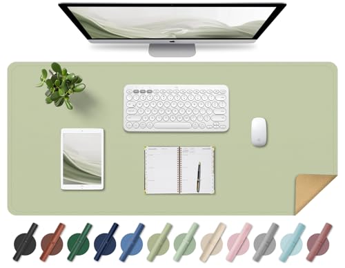 BLESWIN Leder-Schreibtischunterlage, Rutschfeste Große Mausunterlage, Computer- und Laptop-Matte, Schreibtisch-Schreibtischmatte für das Schreiben, Schreibtisch-Blotter-Pads Dekor (Matcha, 80x40CM) von BLESWIN