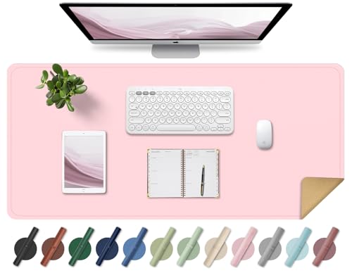 BLESWIN Leder-Schreibtischunterlage, Rutschfeste Große Mausunterlage, Computer- und Laptop-Matte, Schreibtisch-Schreibtischmatte für das Schreiben, Schreibtisch-Blotter-Pads Dekor (Rosa, 80x40CM) von BLESWIN