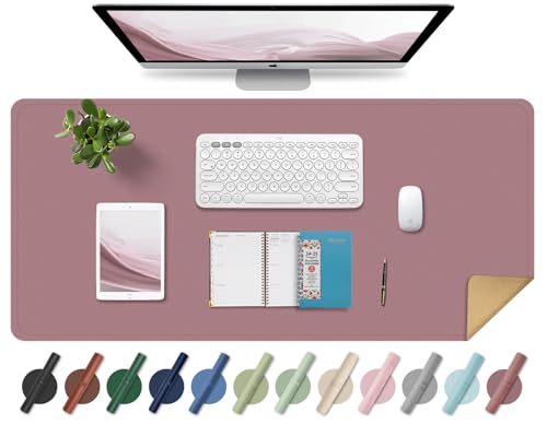 BLESWIN Leder-Schreibtischunterlage, Rutschfeste Große Mausunterlage, Computer- und Laptop-Matte, Schreibtisch-Schreibtischmatte für das Schreiben, Schreibtisch-Blotter-Pads Dekor (Rosa Lila, 90x43CM) von BLESWIN