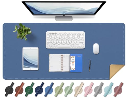 BLESWIN Leder-Schreibtischunterlage, Rutschfeste Große Mausunterlage, Computer- und Laptop-Matte, Schreibtisch-Schreibtischmatte für das Schreiben, Schreibtisch-Blotter-Pads Dekor (Seeblau, 90x43CM) von BLESWIN
