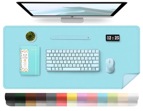 BLESWIN Leder-Schreibtischunterlage, Wasserdichte Laptop-Matte für Den Schreibtisch, Leicht zu Reinigende Büro-Schreibtischmatte, Schreibtischmatte, Große Schreibmatte (Blau, 80x40cm) von BLESWIN