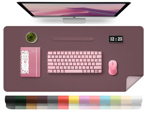 BLESWIN Leder-Schreibtischunterlage, Wasserdichte Laptop-Matte für Den Schreibtisch, Leicht zu Reinigende Büro-Schreibtischmatte, Schreibtischmatte, Große Schreibmatte (Dunkelviolett, 100x43cm) von BLESWIN