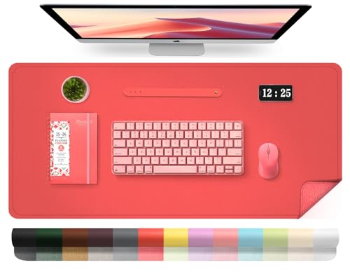 BLESWIN Leder-Schreibtischunterlage, Wasserdichte Laptop-Matte für Den Schreibtisch, Leicht zu Reinigende Büro-Schreibtischmatte, Schreibtischmatte, Große Schreibmatte (Kandisrot, 100x43cm) von BLESWIN