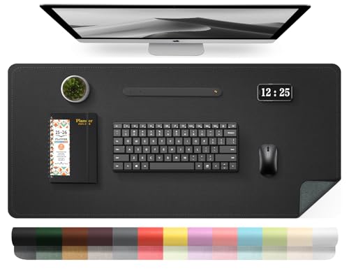 BLESWIN Leder-Schreibtischunterlage, Wasserdichte Laptop-Matte für Den Schreibtisch, Leicht zu Reinigende Büro-Schreibtischmatte, Schreibtischmatte, Große Schreibmatte (Schwarz, 80x40cm) von BLESWIN