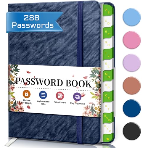 BLESWIN Passwortbuch mit Alphabetischen Registerkarten, Hardcover Kleine Passwortbücher für Senioren, Internet Passwort Logbuch Journal Website Adresse Login - Dunkelblau von BLESWIN