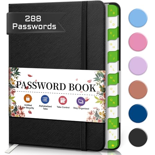 BLESWIN Passwortbuch mit Alphabetischen Registern, Passwort-Notizbuch für Computer- und Internetadressen-Website-Login, Passwortbuch für Senioren, Passwortsicherheit - Schwarz von BLESWIN