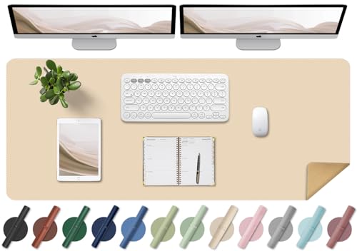 BLESWIN Schreibtischunterlage - Doppelseitige Kork- und Leder-Schreibtischunterlage, Maus- & Tastaturmatte, Rutschfeste Schreibtischschutzmatte für Computer-Matte und Laptopmatte (Aprikose, 120x43CM) von BLESWIN