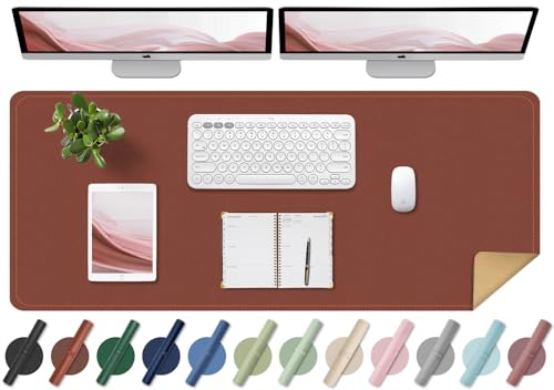 BLESWIN Schreibtischunterlage - Doppelseitige Kork- und Leder-Schreibtischunterlage, Maus- & Tastaturmatte, Rutschfeste Schreibtischschutzmatte für Computer-Matte und Laptopmatte (Braun, 140x43CM) von BLESWIN