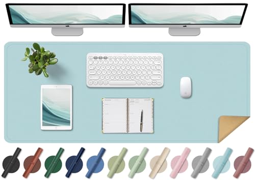 BLESWIN Schreibtischunterlage - Doppelseitige Kork- und Leder-Schreibtischunterlage, Maus- & Tastaturmatte, Rutschfeste Schreibtischschutzmatte für Computer-Matte und Laptopmatte (Hellblau, 120x60CM) von BLESWIN
