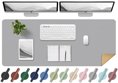 BLESWIN Schreibtischunterlage - Doppelseitige Kork- und Leder-Schreibtischunterlage, Maus- & Tastaturmatte, Rutschfeste Schreibtischschutzmatte für Computer-Matte und Laptopmatte (Hellgrau, 120x60CM) von BLESWIN