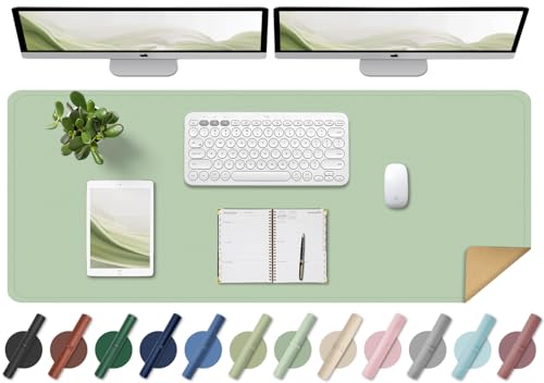 BLESWIN Schreibtischunterlage - Doppelseitige Kork- und Leder-Schreibtischunterlage, Maus- & Tastaturmatte, Rutschfeste Schreibtischschutzmatte für Computer-Matte und Laptopmatte (Hellgrün, 120x43CM) von BLESWIN