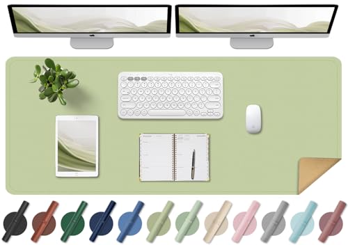 BLESWIN Schreibtischunterlage - Doppelseitige Kork- und Leder-Schreibtischunterlage, Maus- & Tastaturmatte, Rutschfeste Schreibtischschutzmatte für Computer-Matte und Laptopmatte (Matcha, 120x60CM) von BLESWIN