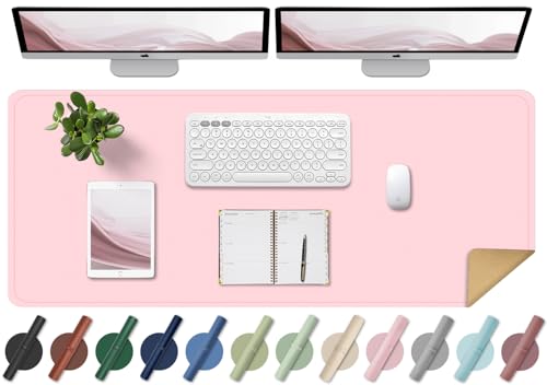 BLESWIN Schreibtischunterlage - Doppelseitige Kork- und Leder-Schreibtischunterlage, Maus- & Tastaturmatte, Rutschfeste Schreibtischschutzmatte für Computer-Matte und Laptopmatte (Rosa, 120x60CM) von BLESWIN