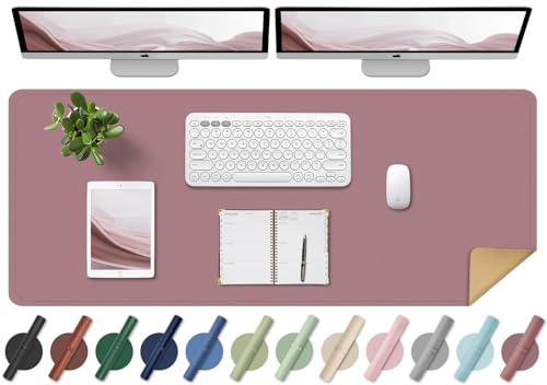 BLESWIN Schreibtischunterlage - Doppelseitige Kork- und Leder-Schreibtischunterlage, Maus- & Tastaturmatte, Rutschfeste Schreibtischschutzmatte für Computer-Matte und Laptopmatte (Rosa Lila, 140x43CM) von BLESWIN
