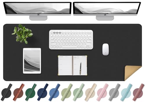 BLESWIN Schreibtischunterlage - Doppelseitige Kork- und Leder-Schreibtischunterlage, Maus- & Tastaturmatte, Rutschfeste Schreibtischschutzmatte für Computer-Matte und Laptopmatte (Schwarz, 120x60CM) von BLESWIN