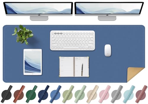 BLESWIN Schreibtischunterlage - Doppelseitige Kork- und Leder-Schreibtischunterlage, Maus- & Tastaturmatte, Rutschfeste Schreibtischschutzmatte für Computer-Matte und Laptopmatte (Seeblau, 120x60CM) von BLESWIN
