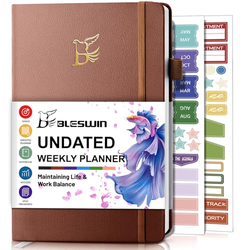 BLESWIN Undatierter Wochenplaner, Terminplaner A5 Nicht-datierter Produktivitätsplaner, Zieljournal Monatlicher Planer, Professioneller Terminplaner für Work Life Management Braun BLESWIN Undatierter Wochenplaner, Terminplaner A5 Nicht-datierter Produktivitätsplaner, Zieljournal Monatlicher Planer, Professioneller Terminplaner für Work Life Management Braun von BLESWIN
