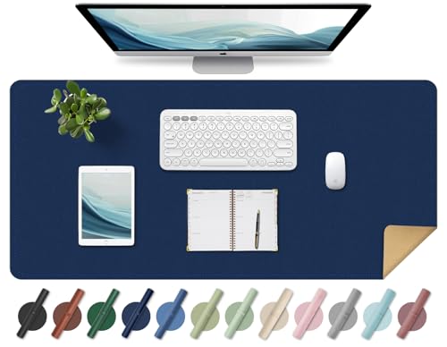 Leder-Schreibtischunterlage, Rutschfeste Große Mausunterlage, Computer- und Laptop-Matte, Schreibtisch-Schreibtischmatte für das Schreiben, Schreibtisch-Blotter-Pads Dekor (Dunkelblau, 80x40CM) von BLESWIN