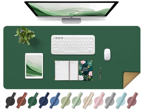 Leder-Schreibtischunterlage, Rutschfeste Große Mausunterlage, Computer- und Laptop-Matte, Schreibtisch-Schreibtischmatte für das Schreiben, Schreibtisch-Blotter-Pads Dekor (Dunkelgrün, 90x43CM) von BLESWIN